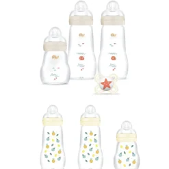 Coffret biberons verre lin (4*260ml 2*170ml et une sucette naissance)