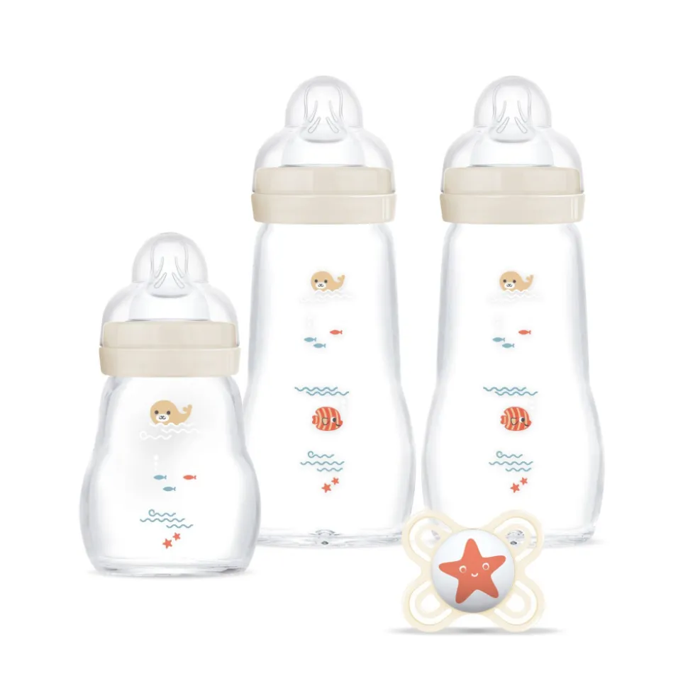Coffret biberons verre lin (4*260ml 2*170ml et une sucette naissance)