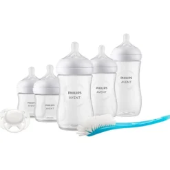 Coffret de 9 biberons natural response, 2 sucettes ultra-douce 0-6 mois et 2 goupillons (4 biberons 125 ml+ 4 biberons 260 ml +1 biberon 330 ml)