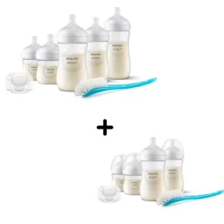 Coffret de 9 biberons natural response, 2 sucettes ultra-douce 0-6 mois et 2 goupillons (4 biberons 125 ml+ 4 biberons 260 ml +1 biberon 330 ml)