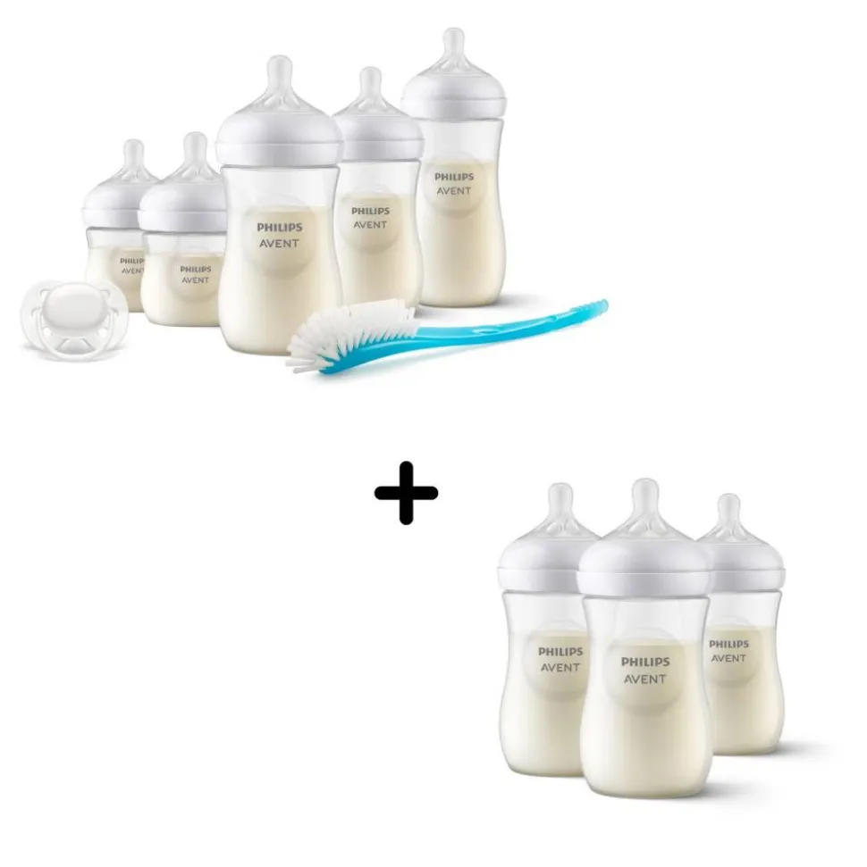 Coffret de 8 biberons pp natural response, 1 sucette ultra-douce 0-6 mois et 1 goupillon (2 biberons 125 ml + 5 biberons 260 ml + 1 biberon 330 ml)