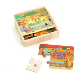 Coffret de 4 puzzles en bois - les animaux du zoo