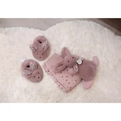 Coffret doudou lapin et chaussons rose