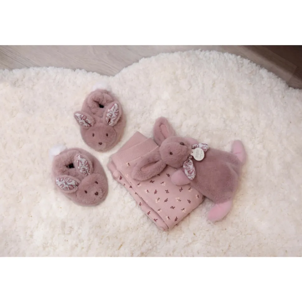 Coffret doudou lapin et chaussons rose