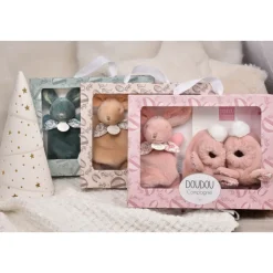 Coffret doudou lapin et chaussons rose