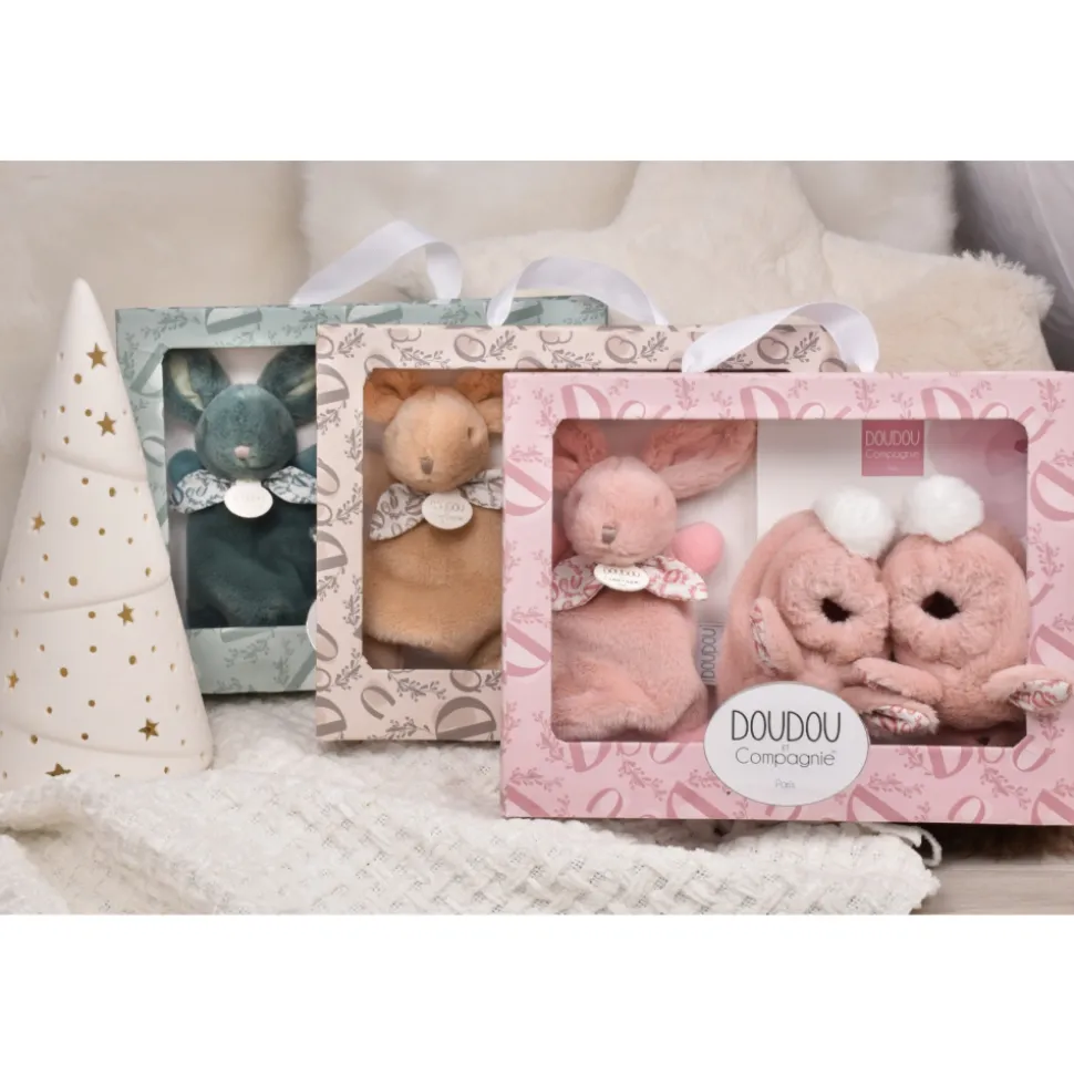Coffret doudou lapin et chaussons rose