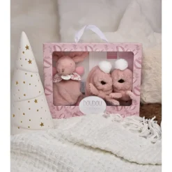 Coffret doudou lapin et chaussons rose