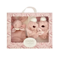 Coffret doudou lapin et chaussons rose