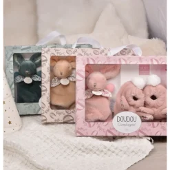 Coffret doudou lapin et chaussons rose