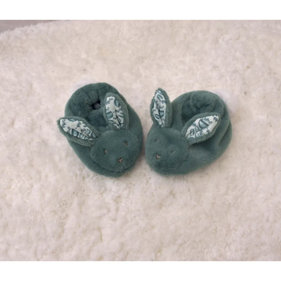 Coffret doudou lapin et chaussons vert sauge