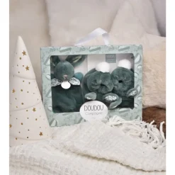 Coffret doudou lapin et chaussons vert sauge