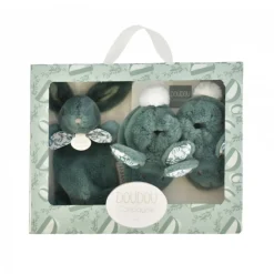 Coffret doudou lapin et chaussons vert sauge
