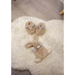 Coffret doudou lapin et chaussons beige