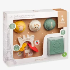 Coffret d'éveil des 5 sens (cube + anneau de dentition + balles musicales)