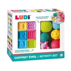 Coffret d'éveil sensoriel 6 balles et 6 cubes souples