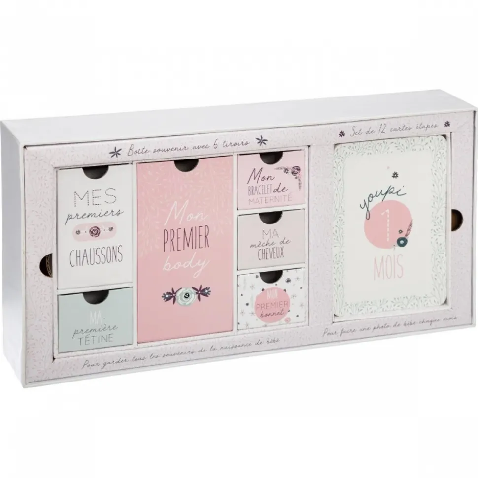 Coffret naissance 6 tiroirs avec cartes étapes - modèle aléatoire