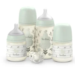 Coffret nouveau-né bébé birdies avec biberons et sucette sx pro vert