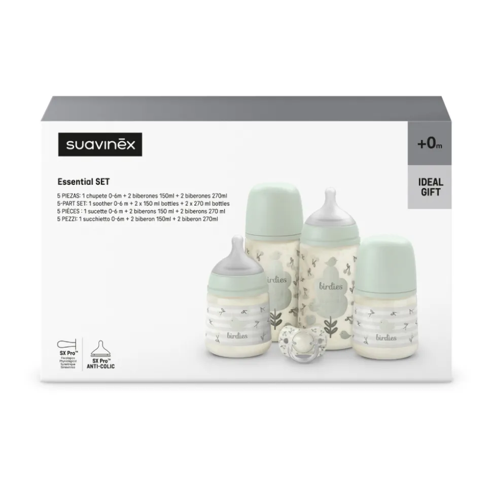 Coffret nouveau-né bébé birdies avec biberons et sucette sx pro vert