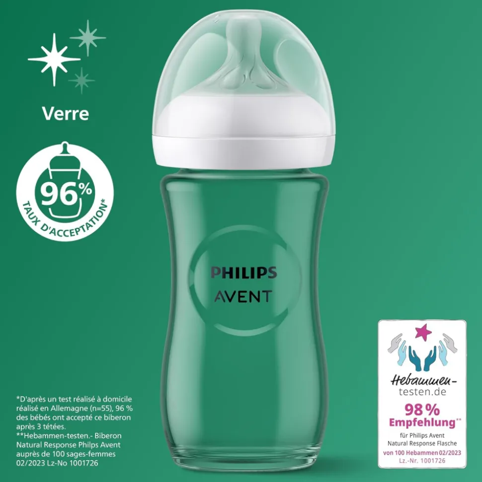 Coffret nouveau-né de 3 biberons natural response verre scd878/11 + 1 sucette