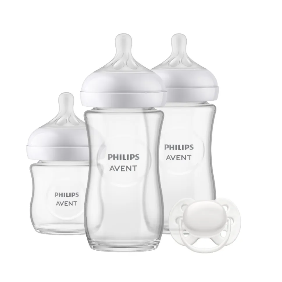 Coffret nouveau-né de 3 biberons natural response verre scd878/11 + 1 sucette