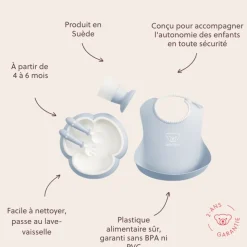 Coffret repas avec bavoir bleu pastel