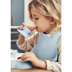 Coffret repas avec bavoir bleu pastel