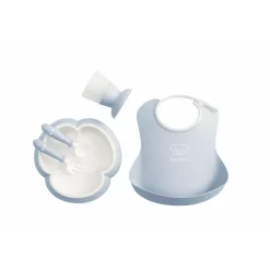 Coffret repas avec bavoir bleu pastel