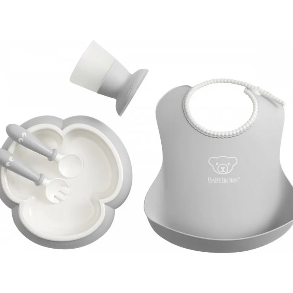 Coffret repas avec bavoir gris
