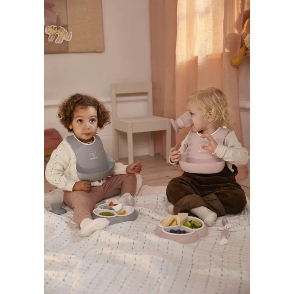 Coffret repas avec bavoir gris