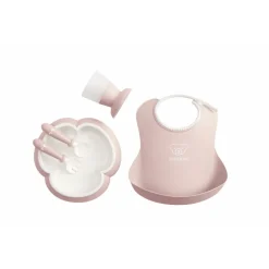 Coffret repas avec bavoir rose pastel