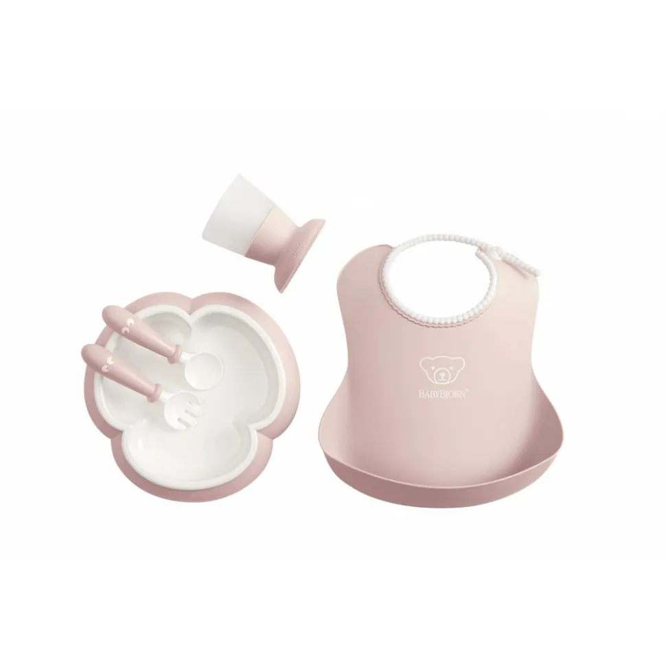Coffret repas avec bavoir rose pastel