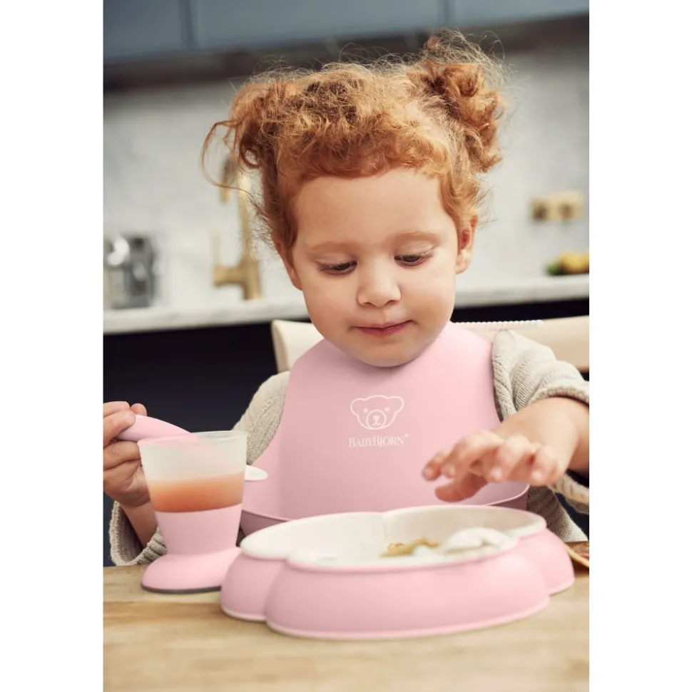 Coffret repas avec bavoir rose pastel