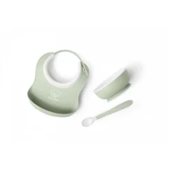 Coffret repas avec bavoir vert pastel