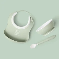 Coffret repas avec bavoir vert pastel