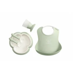 Coffret repas avec bavoir vert pastel