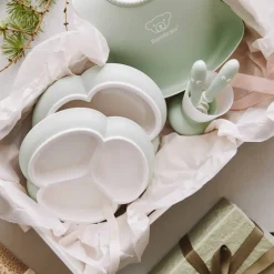 Coffret repas avec bavoir vert pastel