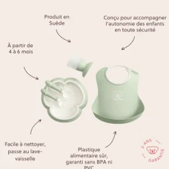 Coffret repas avec bavoir vert pastel