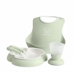 Coffret repas avec bavoir vert pastel