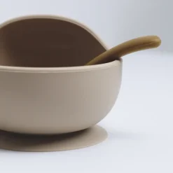 Coffret repas bébé 2 pièces silicone sable et caramel