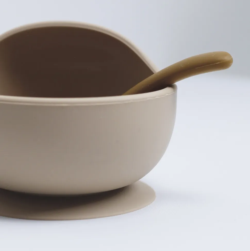 Coffret repas bébé 2 pièces silicone sable et caramel