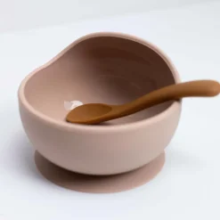 Coffret repas bébé 2 pièces silicone sable et caramel