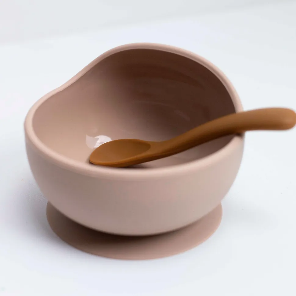 Coffret repas bébé 2 pièces silicone sable et caramel