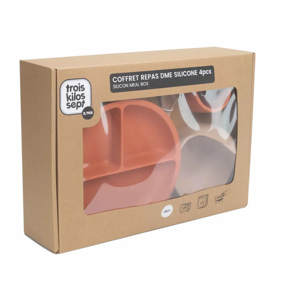 Coffret repas bébé 4 pièces silicone terre de sienne & sable
