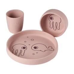 Coffret repas en silicone sea friends rose poudré