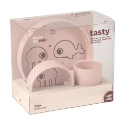 Coffret repas en silicone sea friends rose poudré