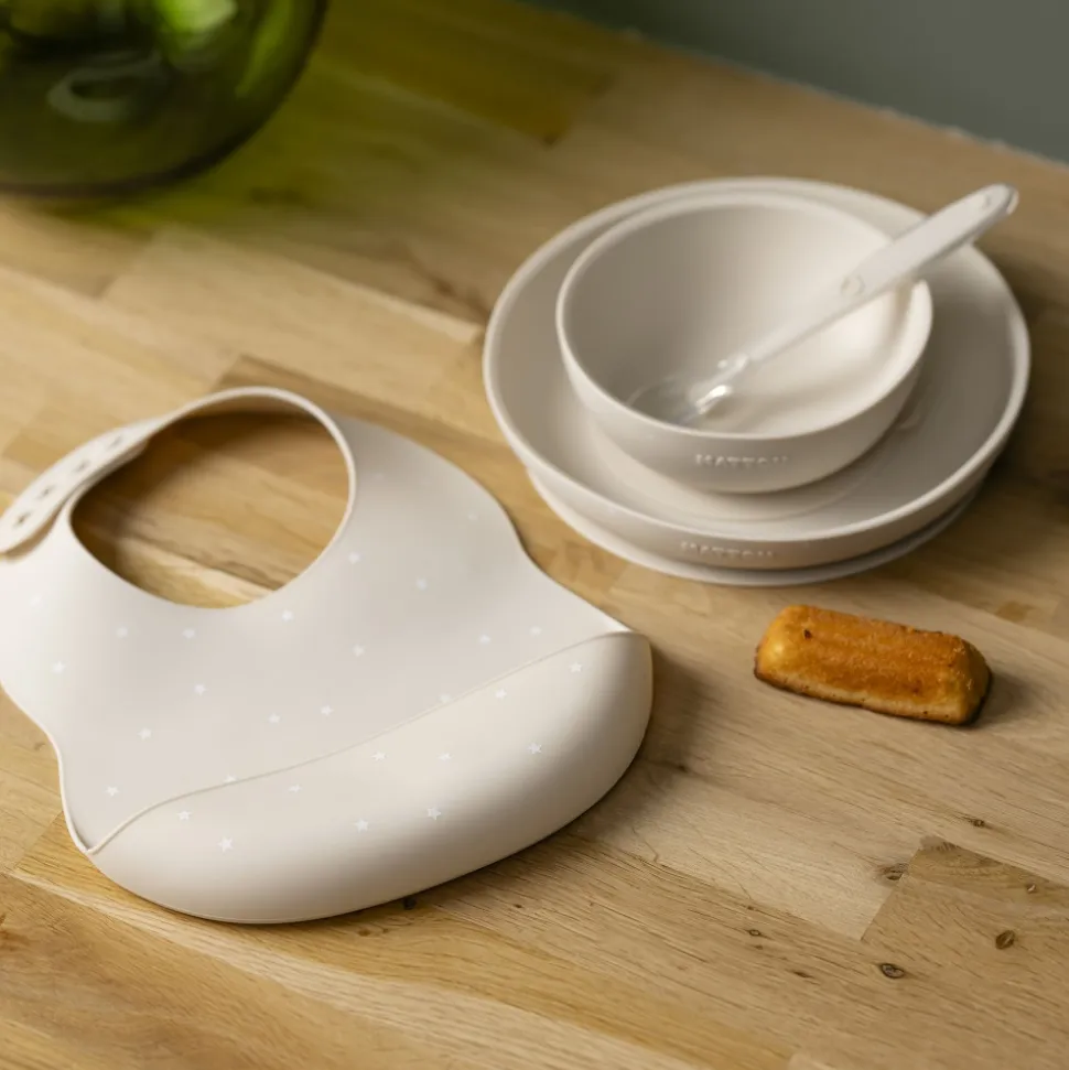 Coffret repas 4 pièces avec bavoir argile/etoiles