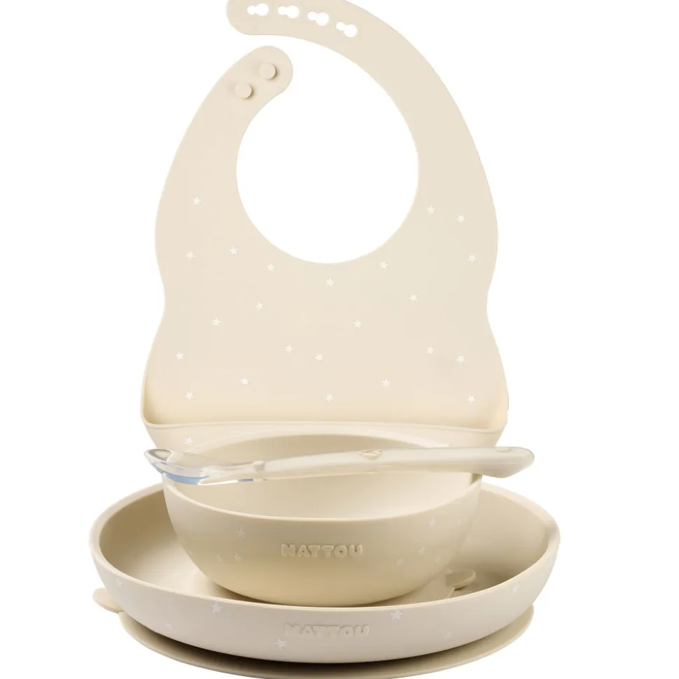 Coffret repas 4 pièces avec bavoir argile/etoiles