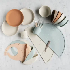 Coffret repas 4 pièces en silicone blanc/marron