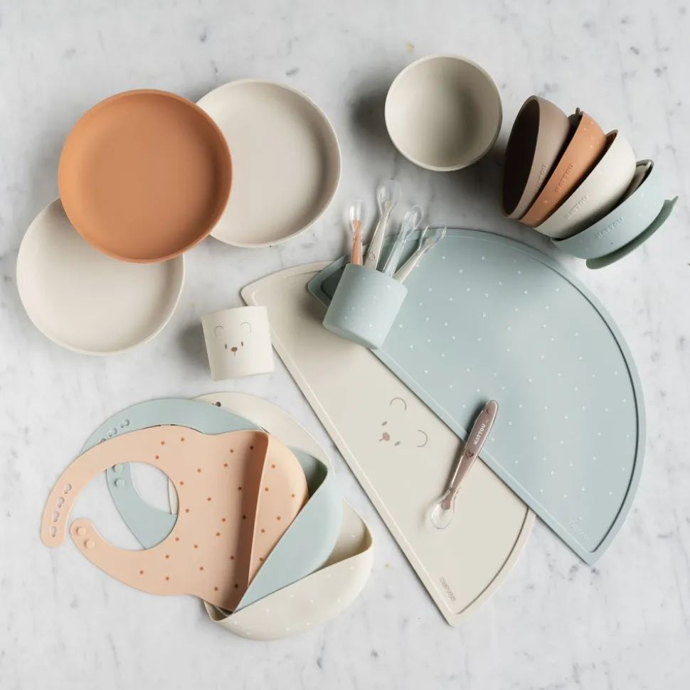 Coffret repas 4 pièces en silicone blanc/marron