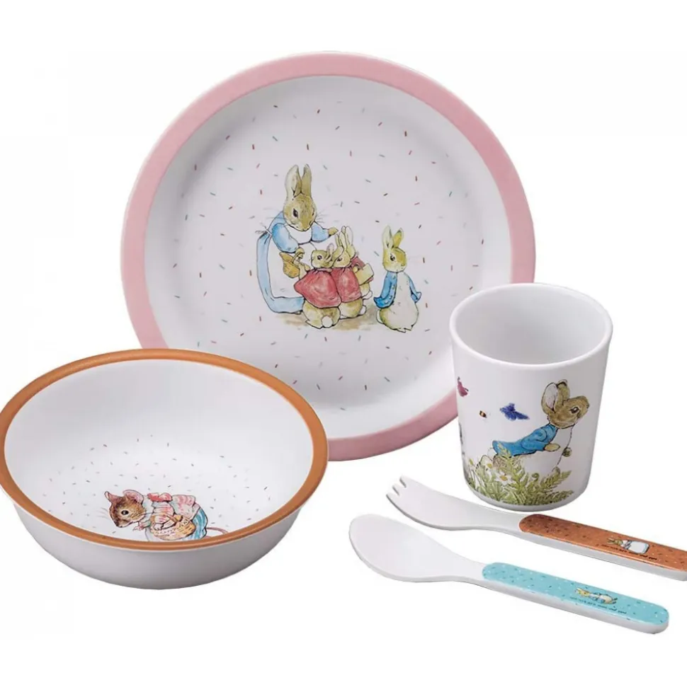 Coffret repas 5 pièces pierre lapin - rose